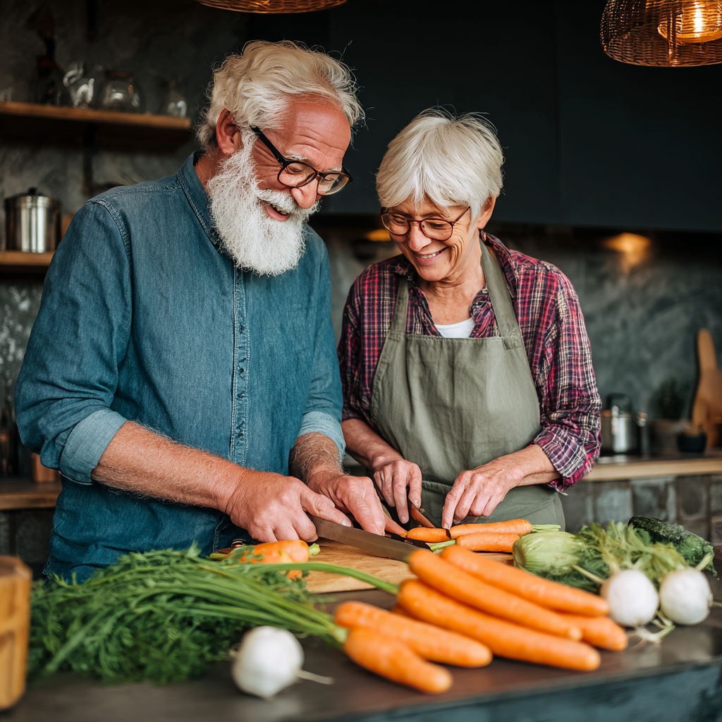 Healthy elderly European man drinking water from a glass, smiling in a well-lit modern home setting